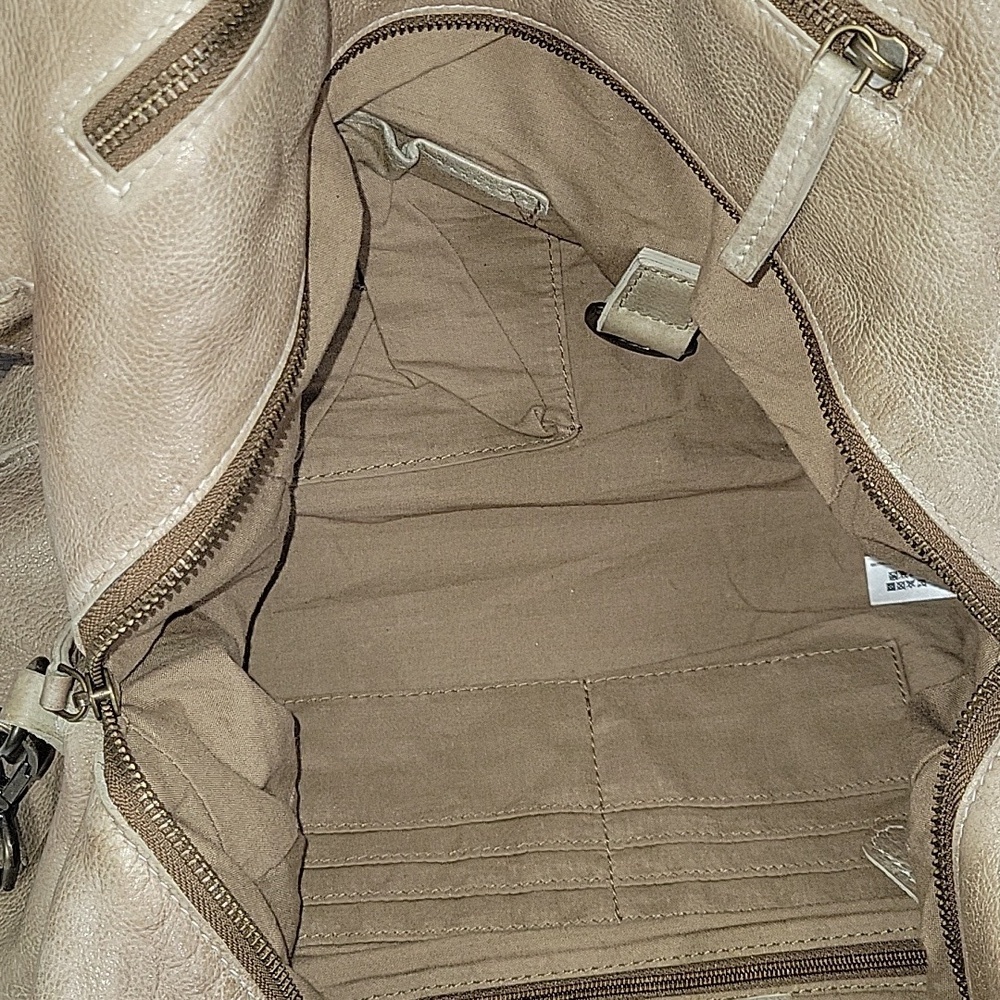 Free People Large Leather Hobo Shoulder Bag in Taupe - Picture 6 of 9
